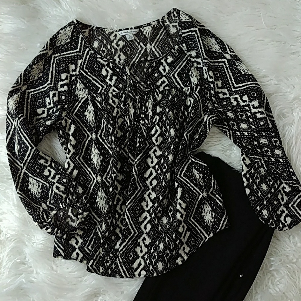 American Eagle flowy aztec print Cross Back blouse